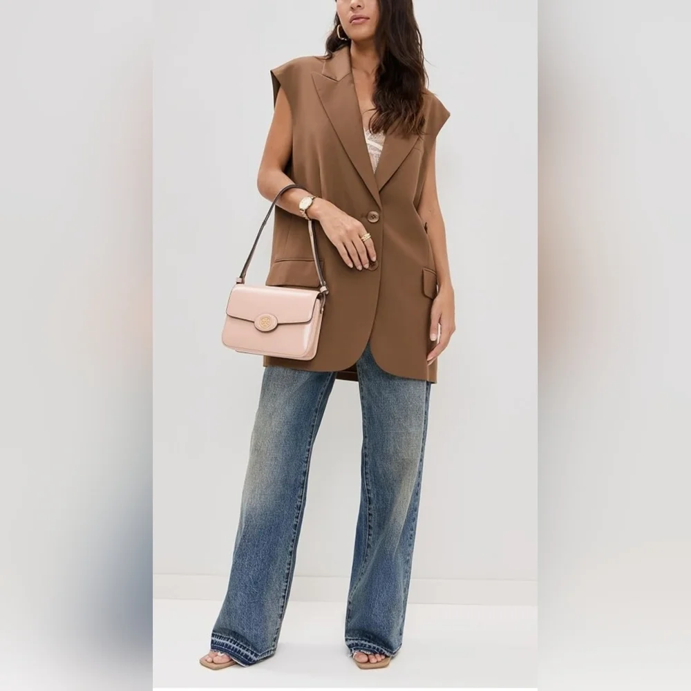 Tory Burch Authentic NWT Robison Spazzolato Convertible Shoulder Blush Color Bag